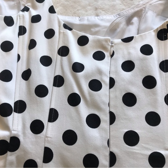 Leslie Fay White Black Polka Dot Sleeveless Dress - Picture 3 of 7